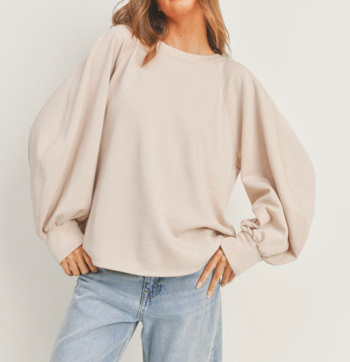 Cream bubble sleeve sweater